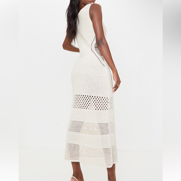 Tall Cream Crochet Plunged Maxi Dress. - Picture 5 of 6
